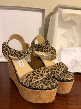 Jimmy Choo Leopard Print Cork Wedge Espadrilles